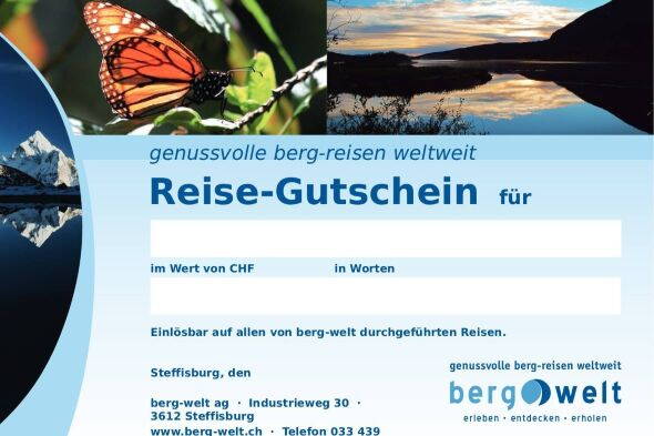 Reisegutschein von berg-welt bestellen Interne Seite: Reise-Gutschein bestellen